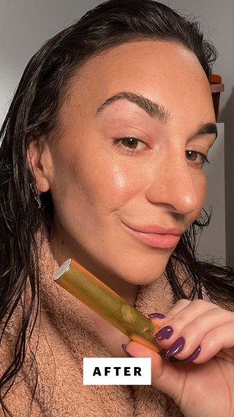 Wohlner after applying the Victoria Beckham Beauty Reflect Highlighter Stick