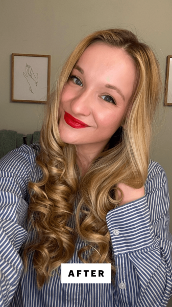 Herrick after using the Bio Ionic Long Barrel Styler Curling Iron